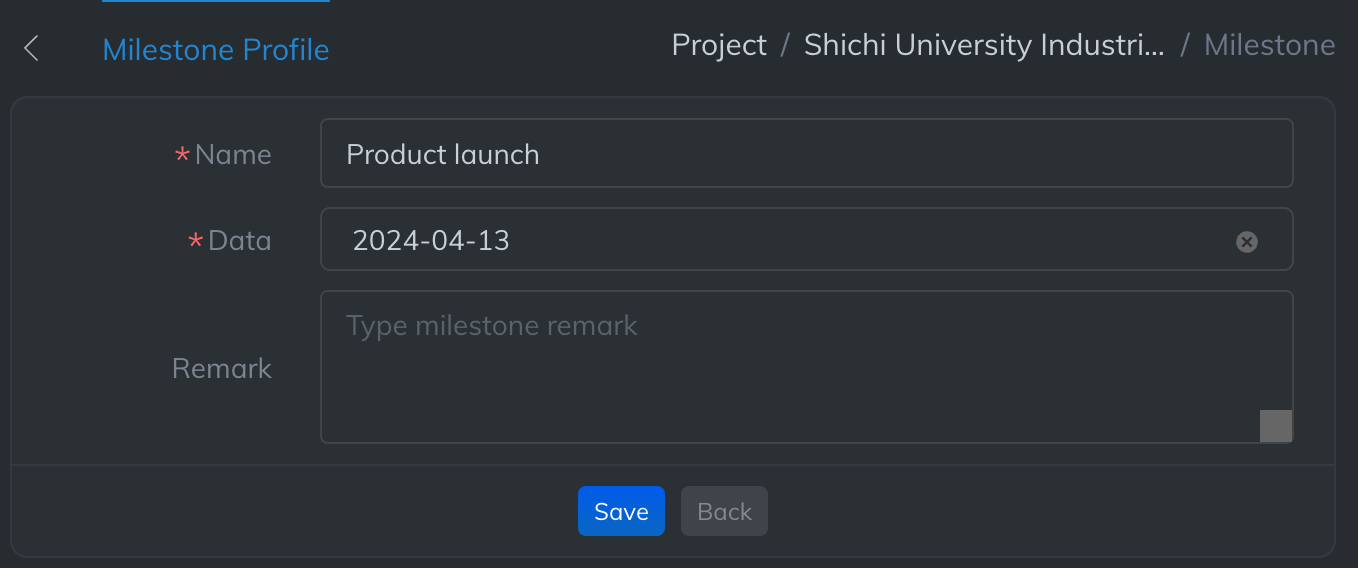 Project milestone profile