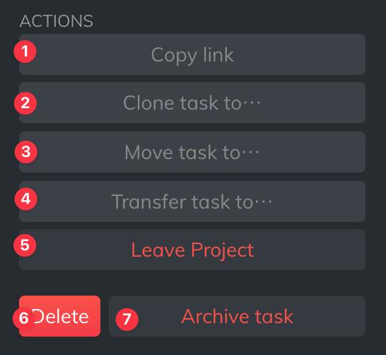 Task modal actions area