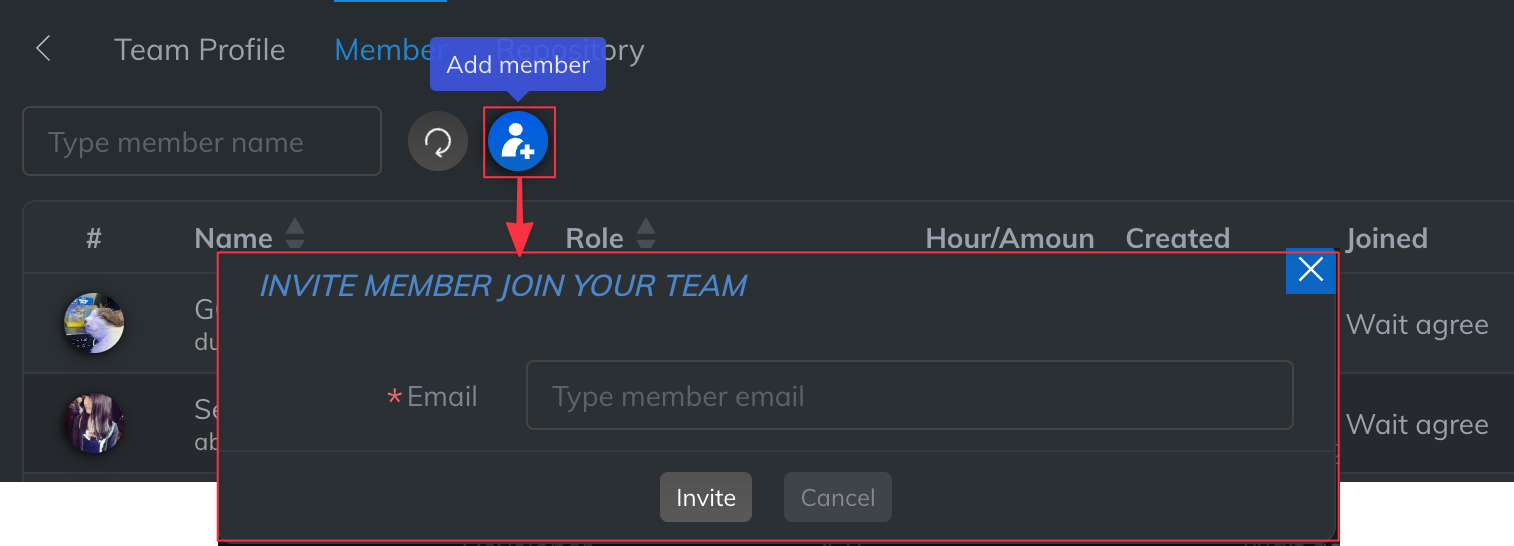 Team member Invite