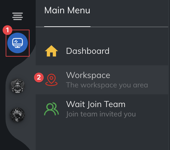 Workspace in menu